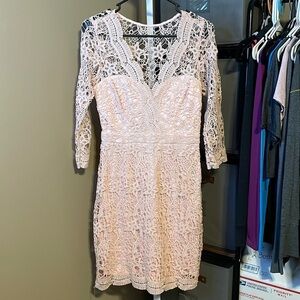 Lulu’s Rainey Lace Long Sleeve Bodycon Dress Sz Small Light Pink